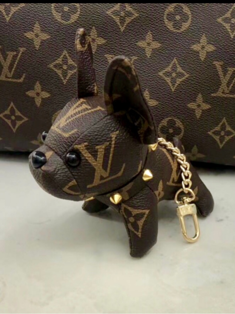 LV Insp!red Brown Monogram French Bulldog Keychain